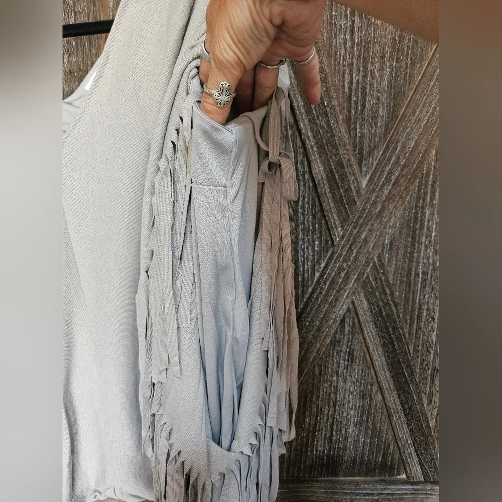 NWT Gray Fringe Poncho Top